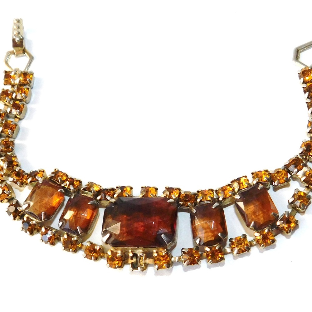 Vintage Large Orange Rhinestone Bracelet 1960's